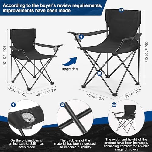 WEIDIORME 2 Pack Lightweight Camping Chairs for Adults & Teens, Capacity Foldable Portable Chairs with Carry Bag, Compact Design for Camping, Beach, Picnics, and Outdoor Events