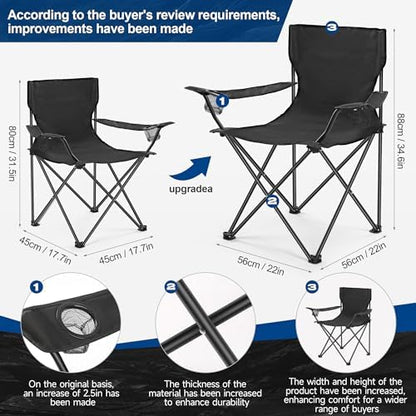 WEIDIORME 2 Pack Lightweight Camping Chairs for Adults & Teens, Capacity Foldable Portable Chairs with Carry Bag, Compact Design for Camping, Beach, Picnics, and Outdoor Events