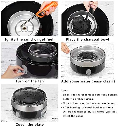 Portable Smokeless Charcoal BBQ Grill - Outdoor Camping Small Tabletop Cooking Mini Barbecue - Built in Fan Power by 4A Battery Or Phone Charge