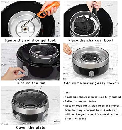 Portable Smokeless Charcoal BBQ Grill - Outdoor Camping Small Tabletop Cooking Mini Barbecue - Built in Fan Power by 4A Battery Or Phone Charge