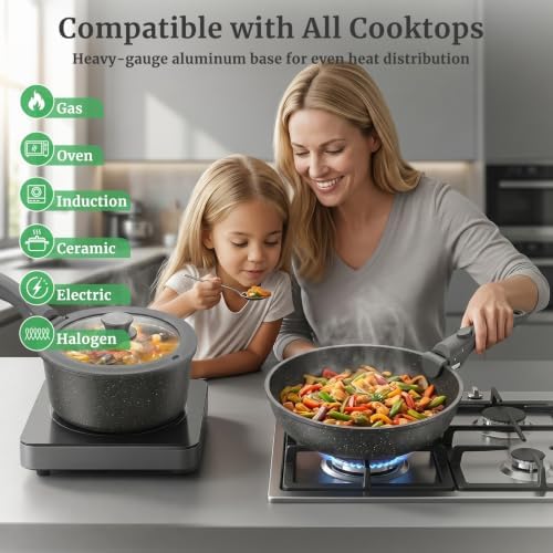 YASHE 20Pcs Nonstick Cookware Set with Detachable Handles, Oven Safe