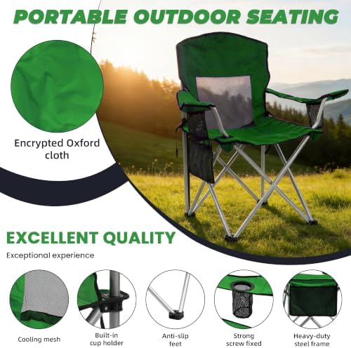 HULKFIT 2 Pack Folding Camping Chair,Heavy Duty Portable Outdoor Beach Chair for Adults with Breathable Mesh Back, Cup Holder & Carry Bag,Ideal for Backyard, Tailgating, Hiking & Travel,Grass Green