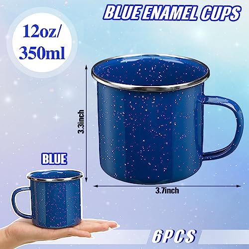 Dandat 60 oz Enamel Coffee Pot Set with 6 Pcs 12oz Mug, Blue Campfire