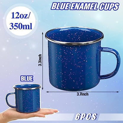 Dandat 60 oz Enamel Coffee Pot Set with 6 Pcs 12oz Mug, Blue Campfire