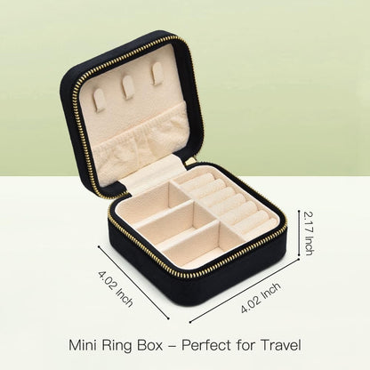 Travel Jewelry Case, Small Plush Velvet Jewelry Box for Women and Girls, Portable Jewelry holder organizer for Rings Earrings Necklaces Bracelets(Black)