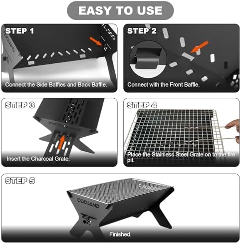 Odoland Portable Folding Charcoal Grills for Outdoor Cooking Bonfire BBQ