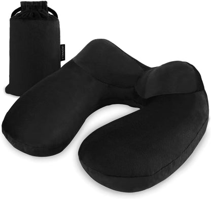 urophylla Inflatable Travel Pillow, Soft Velvet Inflatable Neck Pillow for Traveling, Airplanes, Train, Car, Office with Compact Bag, Breathable Washable Cover, Suit for Adults Sleeping - Black