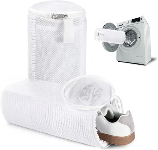 EPSCY Shoe Washing Machine Bag 2 Pack - Reusable Deep Clean Sneaker Bags - Fits All Shoe Sizes & Types, Self-Locking Zipper, Protects Machine (White)