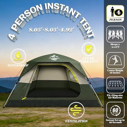 Camping Tent 2/3/4 Person Instant Pop Up Tents for Camping