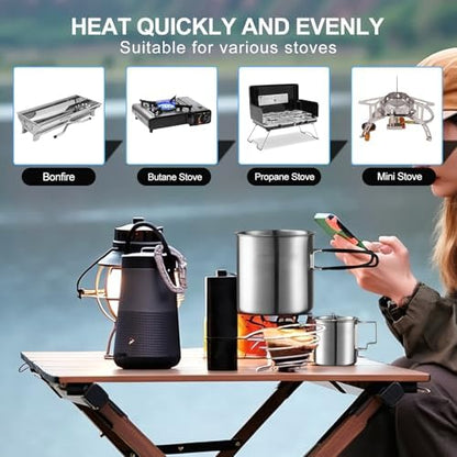 Stainless Steel Camping Cookware Mess Kit - Portable Backpacking Cooking Set with Pot/Plates/Cups & Storage Bag, Outdoor Cookware for Hiking, Picnic, Camping & Backpacking Adventures（8PCS）