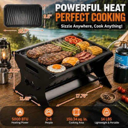 3-in-1 Portable Camping Grill, Foldable Charcoal Wood Gas BBQ