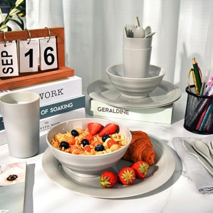 Vumdua Plastic Plates and Bowls Sets - Unbreakable Dinnerware Sets for 4