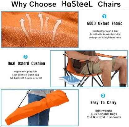 HaSteeL Camping Chair for Adults, Folding Beach Chair Set of 2, Large Foldable Portable Chair for Outdoors Fishing, Hiking, Sporting, Travel, Picnic, Lawn, Hold 275lbs & A Storage Bags (Orange)