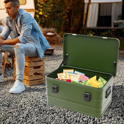 Aluminum Storage Box with Lid, 50L/13.21Gal Heavy Duty Overland Storage Box Stackable Trunk Organizer with Handles & Latches for Truck Bed SUV Camping Outdoor Home Organization