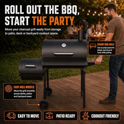 Realcook Charcoal Grill with Offset Smoker: Spacious Barrel Charcoal Grills