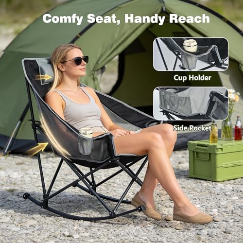 SUNNYFEEL 2 Pack Rocking Camping Chair with Headrest, Heavy Duty 500LBS