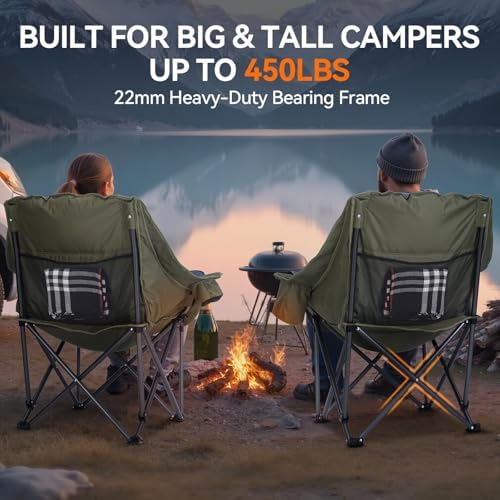 Oversized 2 Pack Camping Chairs, Padded Camping Chair Support 450LBS, Green