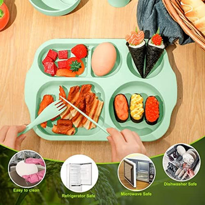 Honoson 24pcs Wheat Straw Dinnerware, Unbreakable, Green
