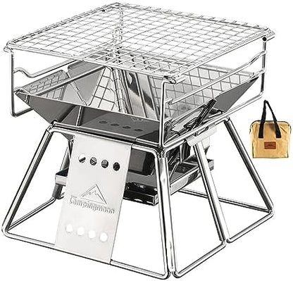 CAMPINGMOON Mini Charcoal Grill Portable Fire Pit Stainless Steel X-MINI