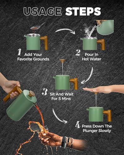 POLIVIAR French Press Coffee Maker, 21oz, Green