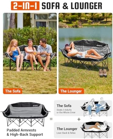 KingCamp 3 Person Camping Chair, Oversized 1100lbs Heavy Duty Loveseat