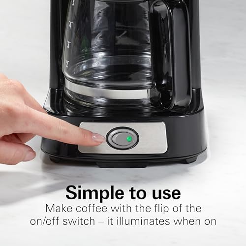 Hamilton Beach 5 Cup Drip Coffee Maker with Easy FrontFill Basket, Compact Design, Works with Smart Plugs, Glass Carafe, Auto Pause and Pour, Black & Stainless Steel (46112)