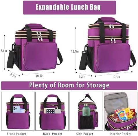 GLENKEY Expandable Lunch Box Women Insulated Soft Leakproof Cooler Bag