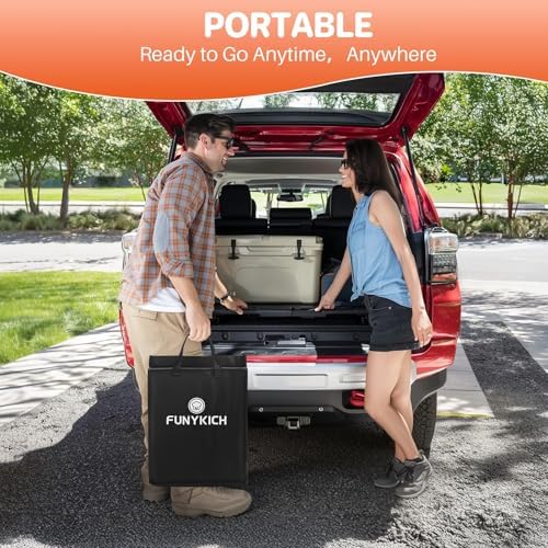 FUNYKICH 4ft Low Folding Picnic Table(45.7''x15.7''x10.3''), Thicker Aluminum Legs Beach Table with Handle & Carry Bag, Lightweight Small Camping Table for Picnic Beach Camping Party, Black