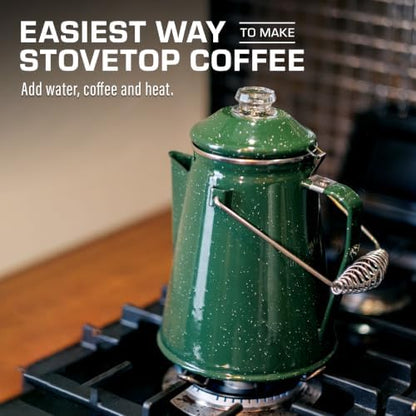 COLETTI Classic Percolator Coffee Pot — The Most Nostalgic Camping Coffee Pot, Now Modernized [Green Enamel, 12 Cup]