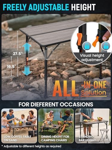 KingCamp Fiber Glass Folding Camping Table with Adjustable Height
