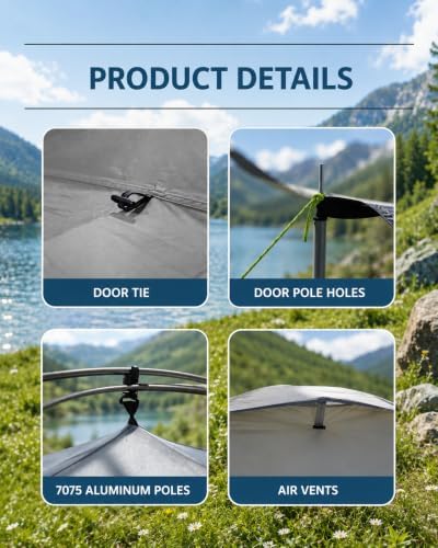 Camping Tent 2 Person, Backpacking Tent, 20D Nylon/Taffeta PU3000mm