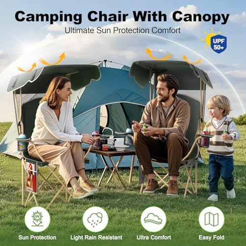 VTOY Portable Folding Camping Chair with Canopy, Outdoor Sun Shade Chair