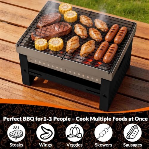 Portable Foldable Charcoal Grill, Small Tabletop Hibachi, Camping BBQ Grill