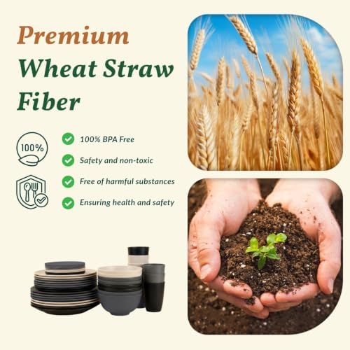 Homienly 40 PCS Wheat Straw Dinnerware Sets Dishes Set for 8 Unbreakable Plates and Bowls Sets for Kitchen Dishwasher and Microwave Safe Plate Set Camping, Apartment, Kids-Grey Stone