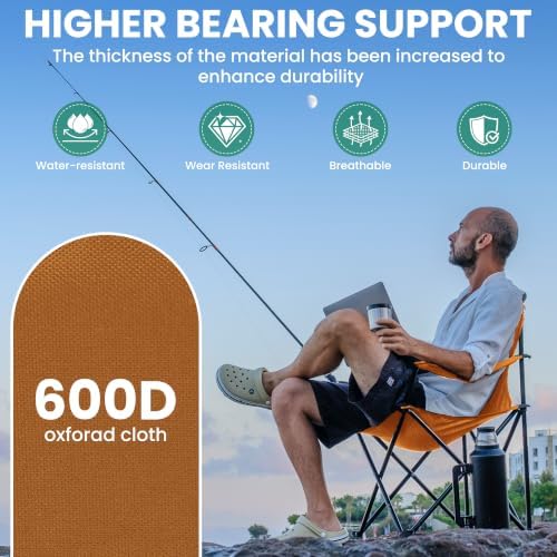 4 Pack Folding Camping Chairs for Outdoor, Foldable Portable Lawn Chairs with Carry Bag & Cup Holder, Compact Design for Camp, Beach, Picnics, and Fishing Supports 300LBS（Orange）