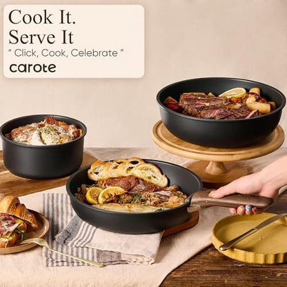 CAROTE 33pcs Pots and Pans Set Non Stick, Detachable Handle Cookware, Black