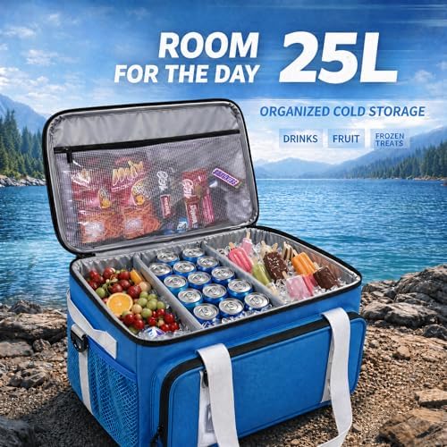 Paddle Board Cooler Bag, 25L Insulated SUP Deck Bag Fits 30 Cans, Water-Resistant Kayak Cooler with Top Bungee Storage, 6 Elastic Clips, Shoulder Strap & Bottle Opener, Paddle Board Accessories