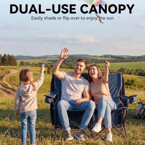 Double Camping Chair with Canopy,2 Person Folding Chair with Canopy, Blue