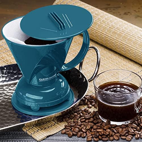 Clever Coffee Dripper | Large 18 oz | Peacock Blue | BPA-Free | 100 Filters