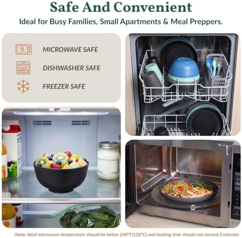 Homienly Unbreakable Plates and Bowls Sets 20 PCS Wheat Straw Dinnerware Sets Microwave & Dishwasher Safe Plate Set Kids Plastic Plates Camping Dish Set, Salad, Hamburger, Pizza-Nightscape