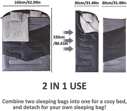 oaskys Double Sleeping Bag for Adults with 2 Pillows - Queen Size XL Waterproof Sleeping Bag for All Season Camping Hiking Backpacking 2 Person Sleeping Bags for Cold Weather & Warm