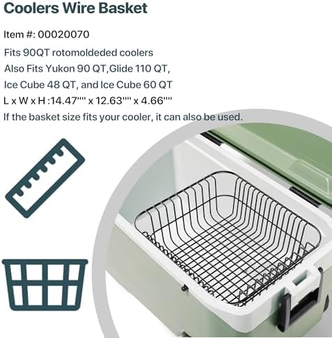 Coolers Wire Basket -Compatible with 90 Qt Rotomold Coolers,Fits Yukon 90 QT，Glide 110 QT 、Ice Cube 48 QT&60 QT Coolers,Cooler Replacement Parts, Cooler Storage Dry Goods Basket