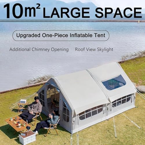 Inflatable Camping Tent with Pump, Easy Setup 2-8 Person Blow Up Tent, Waterproof Luxury Inflatable Tent with Mesh Windows, Doors, Hook and Carry Bag,Grey2