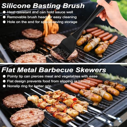 POLIGO 22PCS Heavy Duty BBQ Grill Accessories Set, Non-Slip Grill Tools for Outdoor Grill Set Stainless Steel Grill Utensils Set, Deluxe Grilling Tools Set in Aluminum Case Ideal Gifts for Men Black