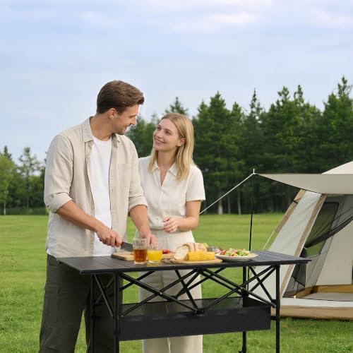 Camping Table Portable, Folding Roll-Up Picnic Table with Carry Bag & Detachable Storage Pockets, Lightweight Outdoor Table for Camping, Backyard, Party, BBQ, Patio