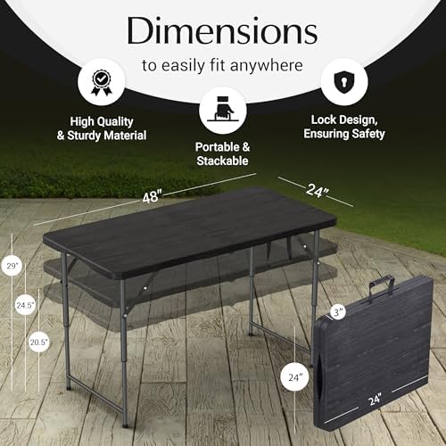 2 PACK of 4 Feet Foldable Table Adjustable Height with Built in Handle, Steel Legs | 4FT Heavy Duty Portable | Perfect for Party Dining Wedding Events Picnic Indoor Outdoor Camping Folding - 4 Foot