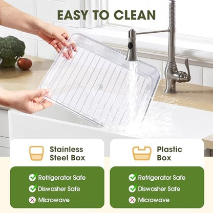 6 Compartment Snackle Box Container 3.82L with Lid & Handle, 4 PCS Stainless Steel Snacklebox and 2 PCS Plastic Box, Detachable & Dishwasher Safe, Divided Box Storage for Snack Fruit Nut