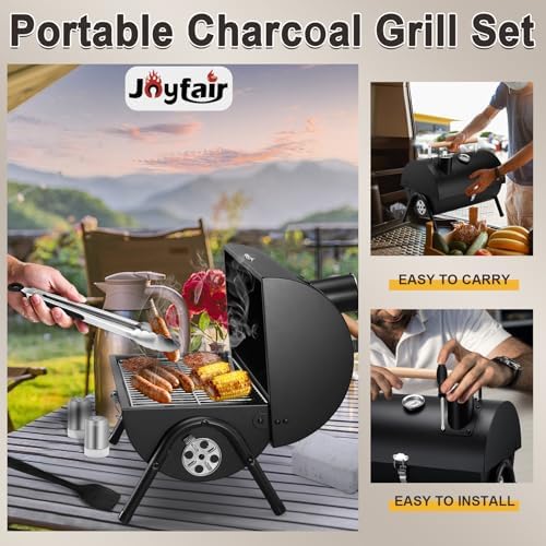 Joyfair Portable Charcoal Grill with Tools Set, Small Camping BBQ Grills