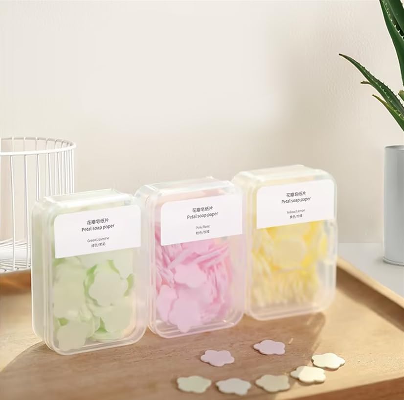 4 Boxes Paper Soap, 4 Random Different Scented Mini Portable Disposable Petal Hand Wash Sheets, Dissolvable Hand Bath Soap,Suitable for Outdoor,Camping and Hiking,Personal Care(Approx 400 Sheets)