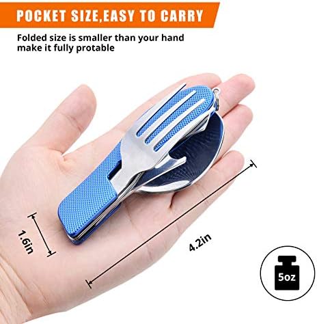 Hikenture Camping Utensils,4-in-1 Fork Spoon Knife Set(Blue 2pack)
